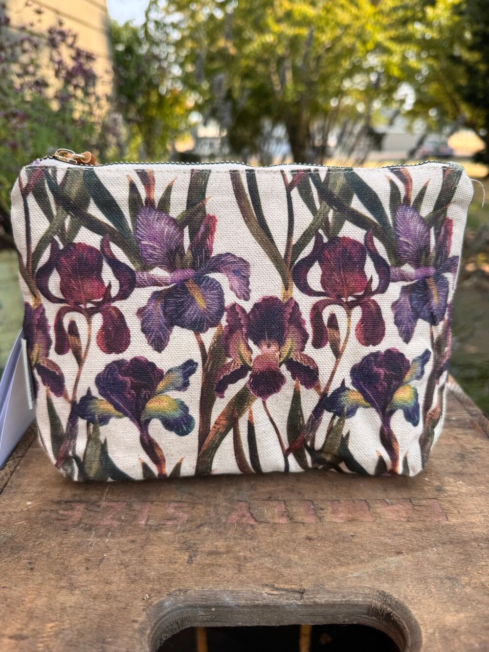 Purple Dahlia Iris Canvas Makeup Bag 9 x 6 Pouch Colorful Purple Travel Bag NEW!